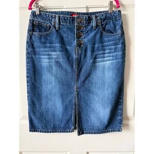 Vintage 90s Y2K Mossimo Button Fly Denim Jean Midi Skirt Size 13